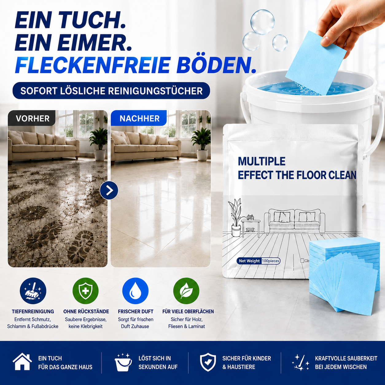 Mehrflächen-Antibakterieller Reiniger für Hartholz, Fliesen & Laminat